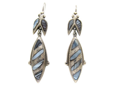 Victorian Scottish Silver & Grey Agate Drop Earrings