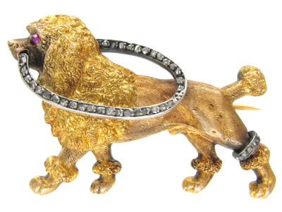 French 18ct Gold & Diamond Dog Brooch