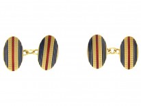 18ct Gold Blue & Red Enamel Oval Cufflinks