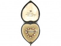 Edwardian Ruby & Pearl Heart Brooch in Original Case