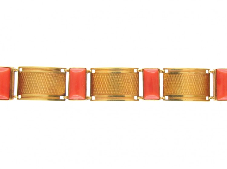 Art Deco 18ct Gold & Coral Bracelet