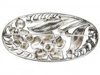 Art Deco Silver & Marcasite Oval Flowers Brooch