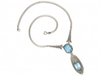 Silver, Marcasite & Blue Paste Clip Pendant on Necklace