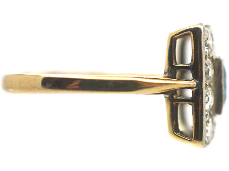 Art Deco 18ct Gold & Platinum Square Sapphire & Diamond Ring