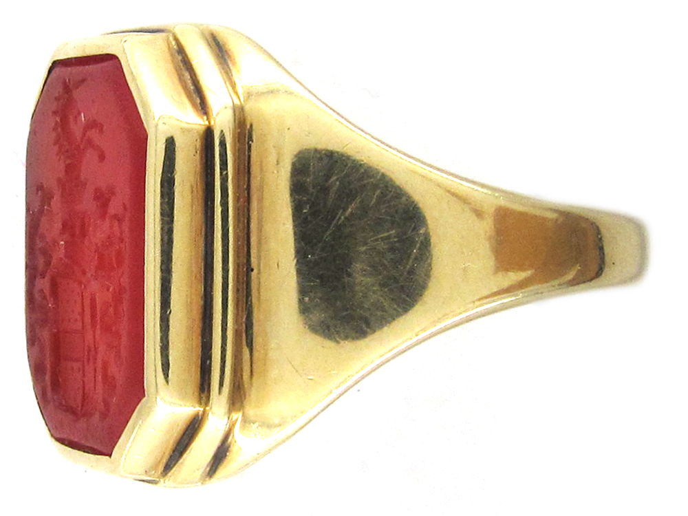 Carved Carnelian Intaglio Crest Signet Ring (843F) | The Antique ...