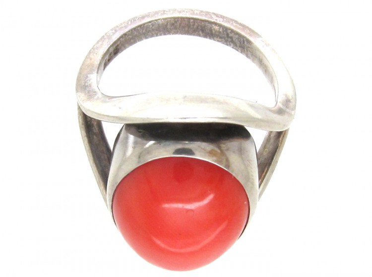 Silver & Coral Ring