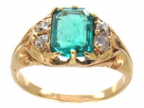 Victorian Rectangular Emerald & Diamond 18ct Gold Ring