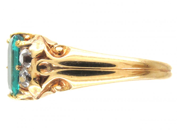 Victorian Rectangular Emerald & Diamond 18ct Gold Ring