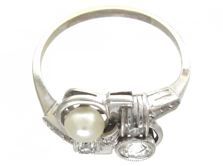 Art Deco Pearl & Diamond Twist Ring