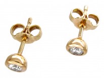 Diamond & 18ct Gold Rub Over Set Stud Earrings