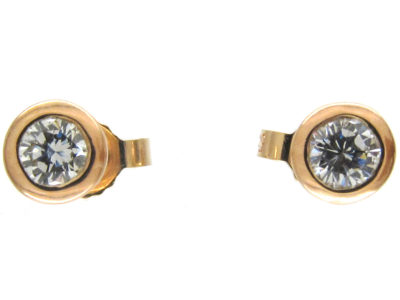 Diamond & 18ct Gold Rub Over Set Stud Earrings