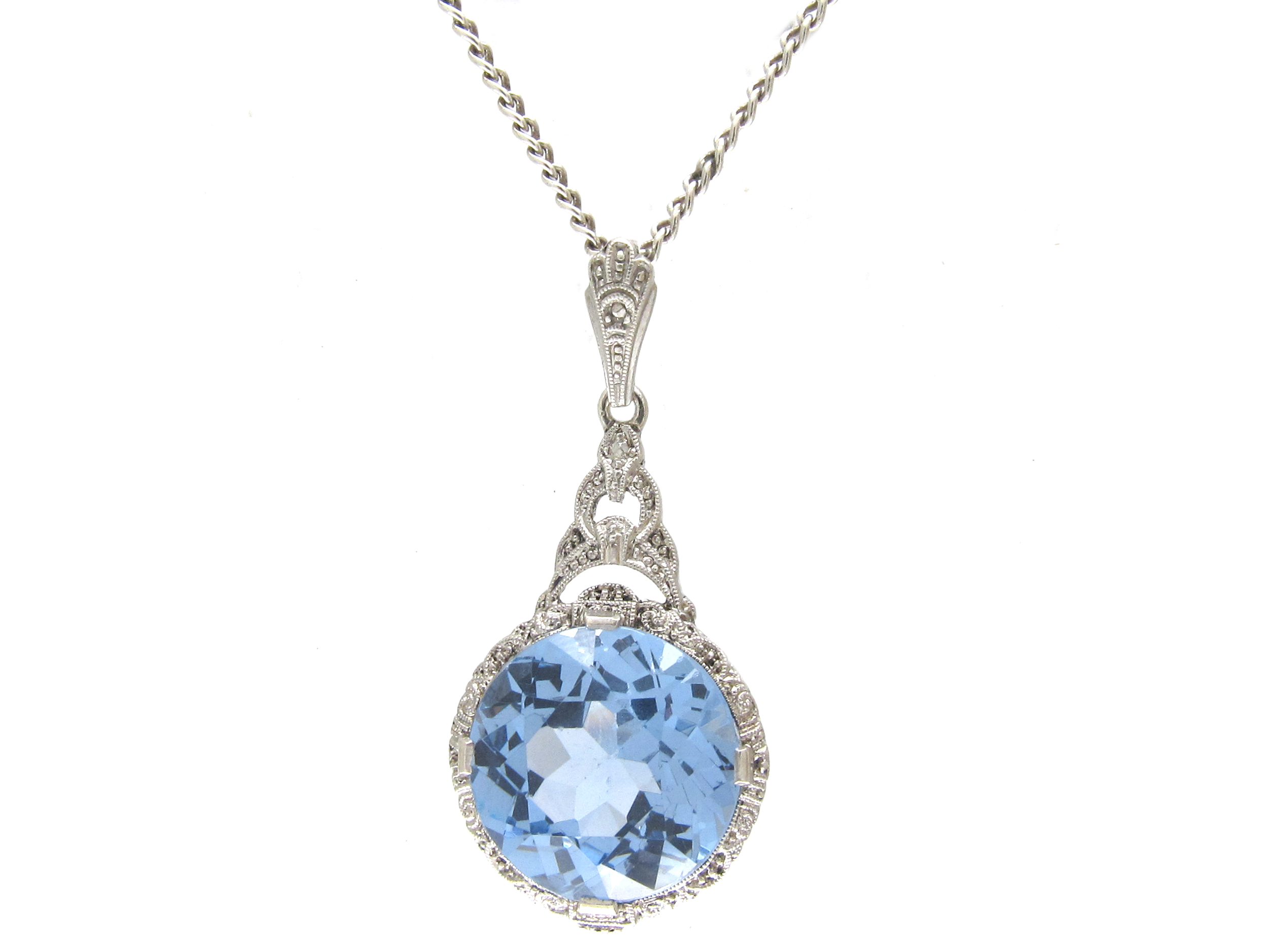 Art Deco Silver & Blue Paste Pendant on Silver Chain (833F) | The ...