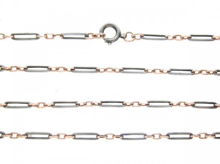 Edwardian Silver, Gold & Niello Guard Chain