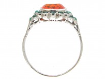 Edwardian Fire Opal & Carved Cabochon Emerald Ring