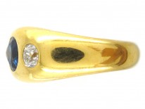 Victorian 18ct Gold Rub over Set Sapphire & Diamond Ring
