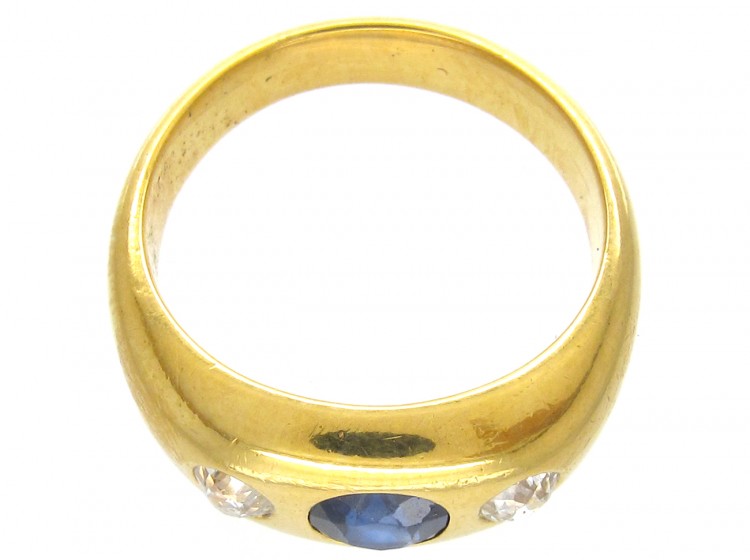Victorian 18ct Gold Rub over Set Sapphire & Diamond Ring