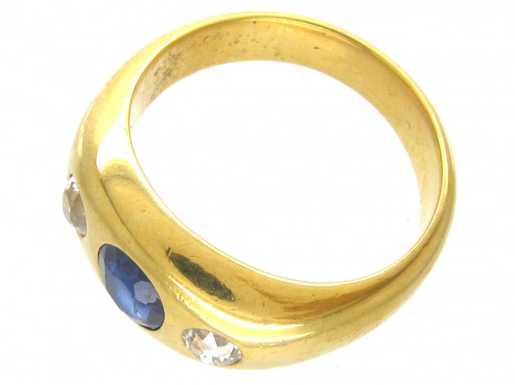 Victorian 18ct Gold Rub over Set Sapphire & Diamond Ring