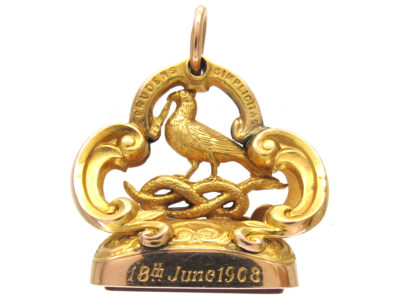 15ct Gold Coiled Snake & Pheasant Seal with Carnelian Intaglio of a Crest
