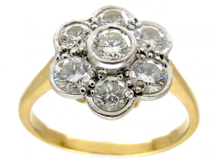 Edwardian 18ct Gold & Platinum Diamond Daisy Cluster Ring