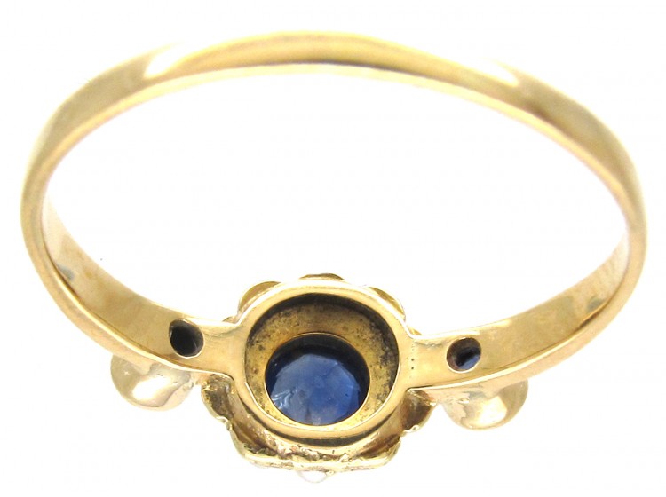 Edwardian 18ct Gold Sapphire & Natural Pearl Cluster Ring
