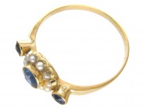Edwardian 18ct Gold Sapphire & Natural Pearl Cluster Ring