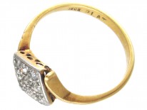 Art Deco 18ct Gold & Platinum & Diamond Tilted Square Ring