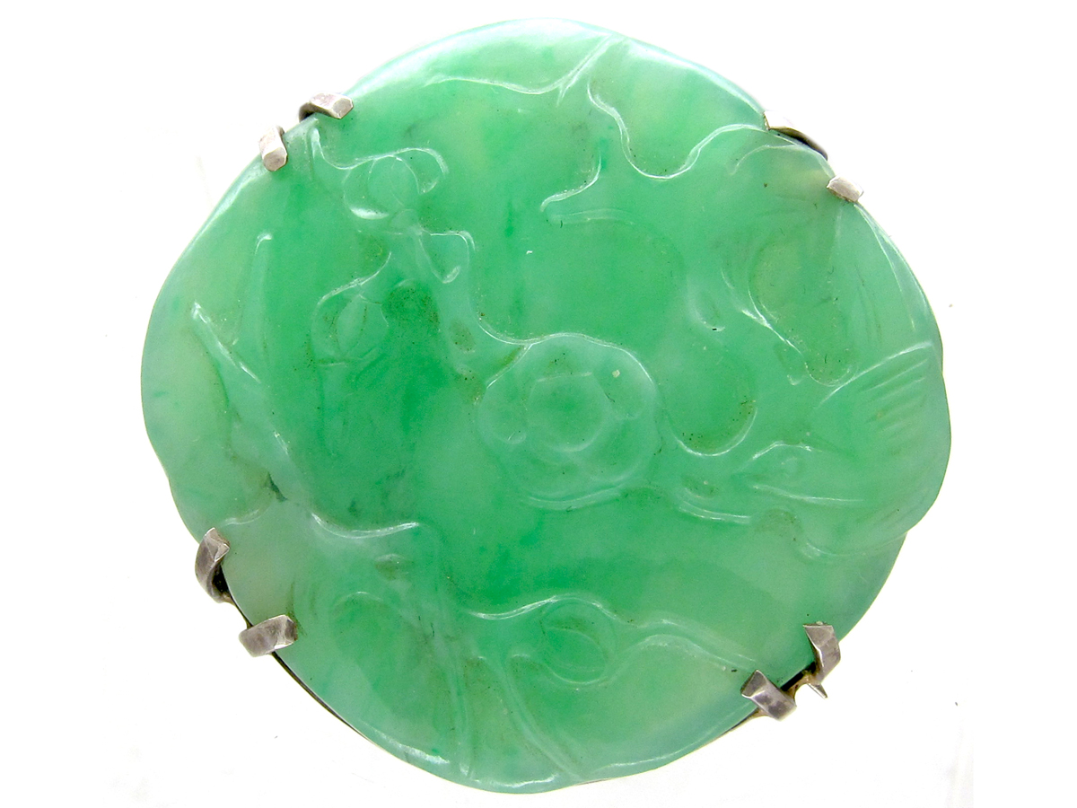 Art Deco Natural Green Jade Carved Flowers Brooch (861F) | The Antique ...