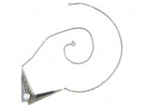 Art Deco Silver, Onyx, Pearl & Marcasite Pendant on Chain