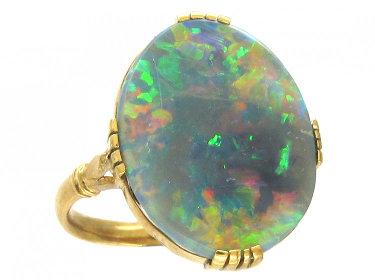 18ct Gold Large Oval Black Opal Ring