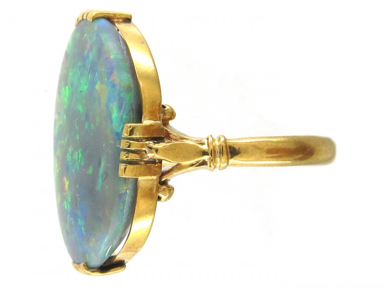 18ct Gold Large Oval Black Opal Ring