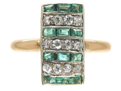 Art Deco Emerald & Diamond Rectangular Stripes Ring