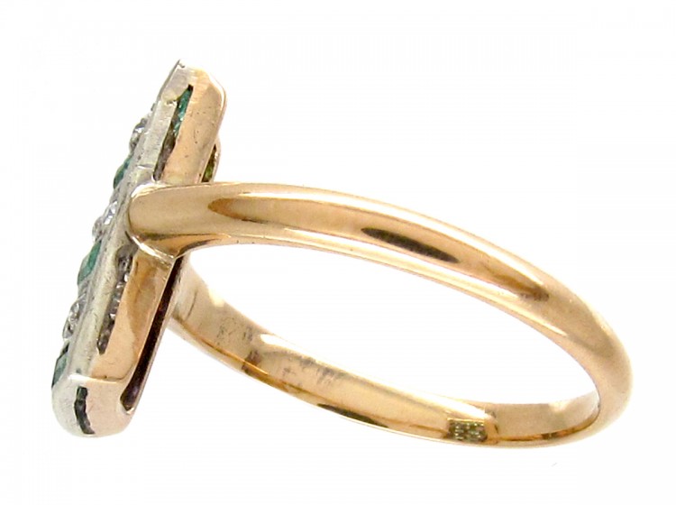 Art Deco Emerald & Diamond Rectangular Stripes Ring