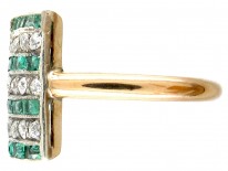 Art Deco Emerald & Diamond Rectangular Stripes Ring