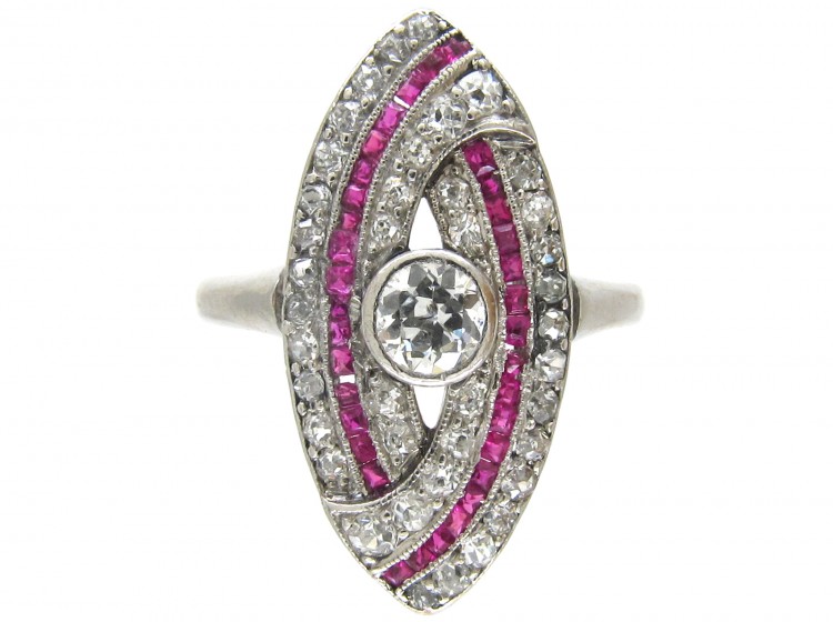 Art Deco Platinum, Ruby & Diamond Wrapover Ring