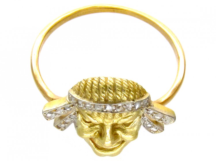 18ct Gold & Diamond Set Theatrical Mask Ring