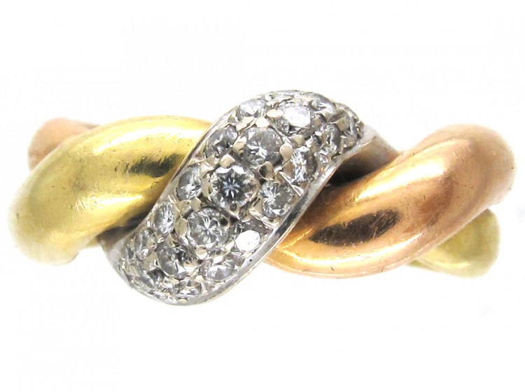 18ct Diamond Twist Three Colour Gold Ring