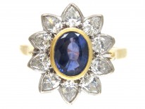 18ct Gold Sapphire & Diamond Pointed Petal Flower Ring