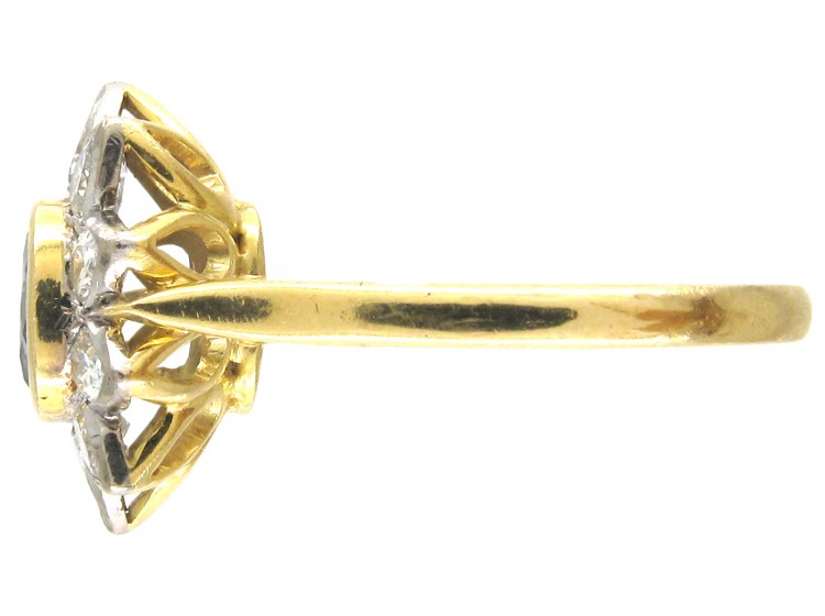 18ct Gold Sapphire & Diamond Pointed Petal Flower Ring
