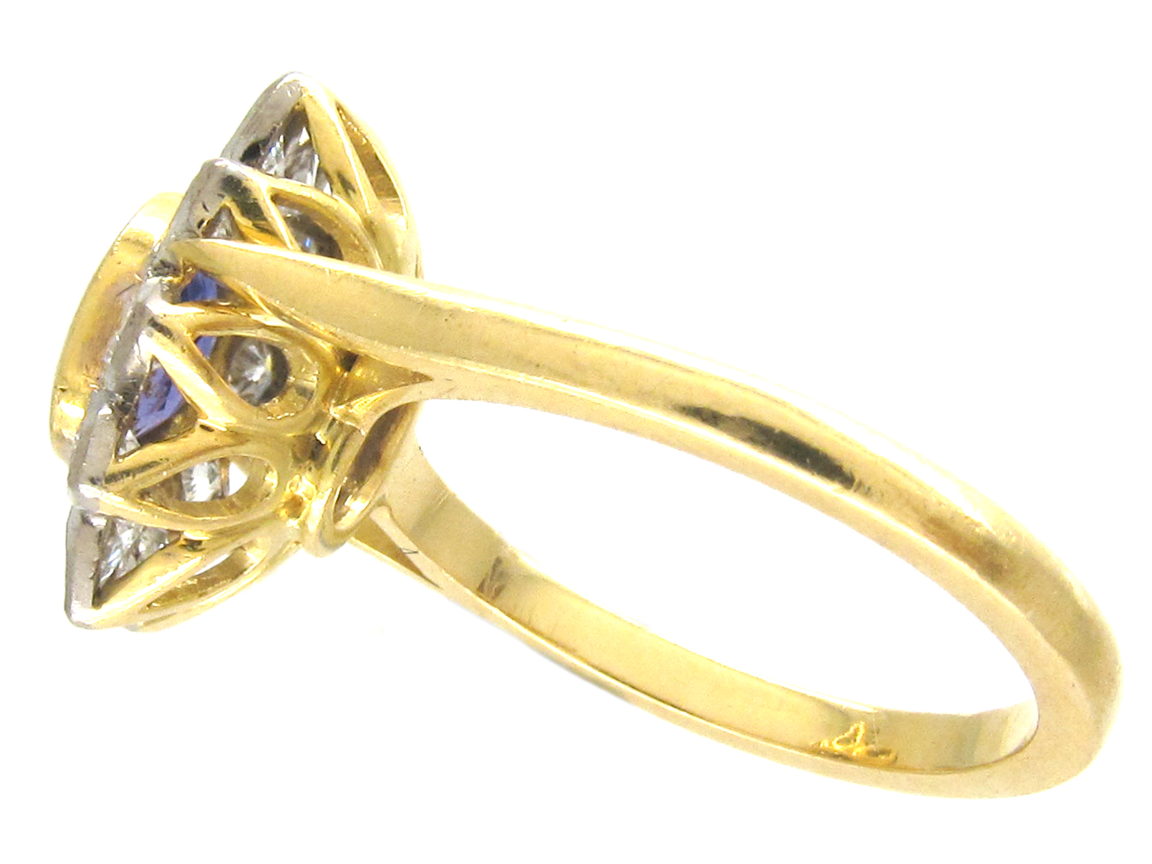 18ct Gold Sapphire & Diamond Pointed Petal Flower Ring (61/O) | The ...