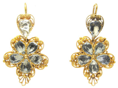 Georgian 18ct Gold Foiled Aquamarine Pansy Earrings