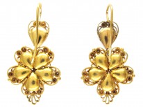 Georgian 18ct Gold Foiled Aquamarine Pansy Earrings