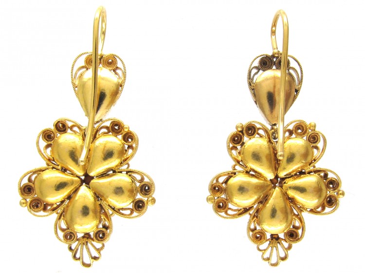 Georgian 18ct Gold Foiled Aquamarine Pansy Earrings