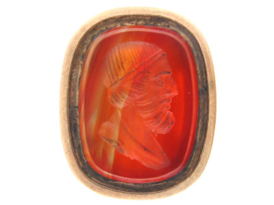 Carnelian & Gold Snakes Motif Seal with Greek Head Intaglio