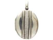 Victorian Silver Stripe Design Oval Locket