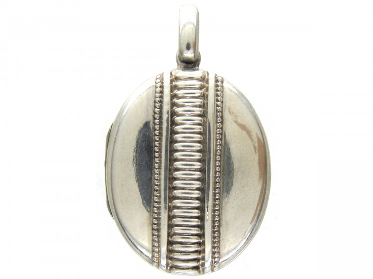 Victorian Silver Stripe Design Oval Locket