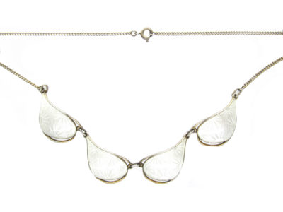 Norwegian Silver Gilt & White Enamel Leaf Necklace