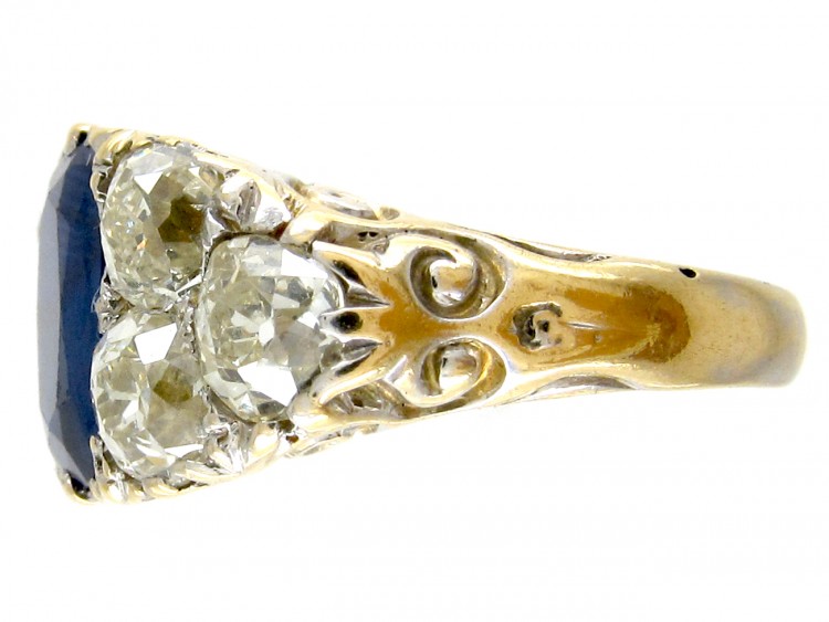 Victorian Large Sapphire & Old Mine Cut Diamond Ring