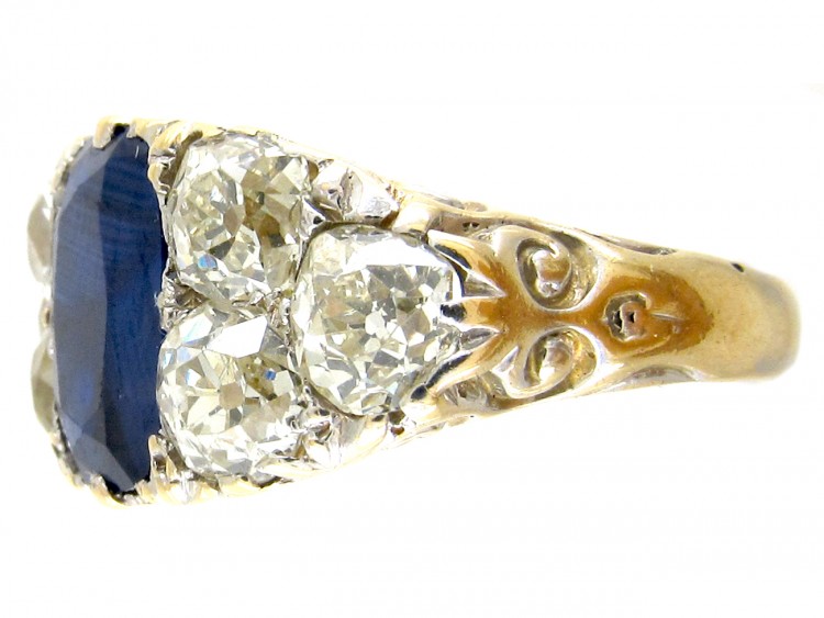 Victorian Large Sapphire & Old Mine Cut Diamond Ring