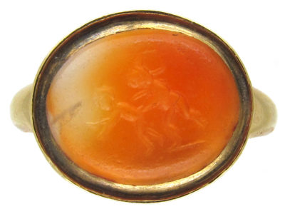 Minoan Carved Carnelian Intaglio in 18ct Gold Georgian Ring