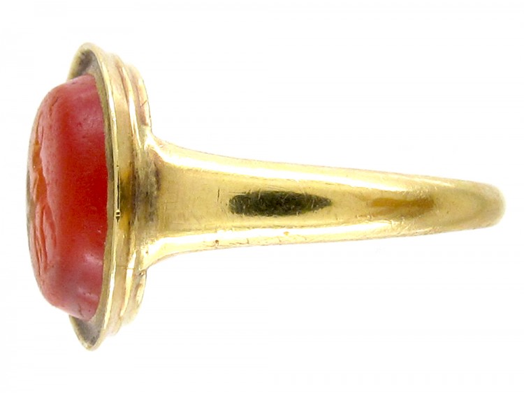 Minoan Carved Carnelian Intaglio in 18ct Gold Georgian Ring